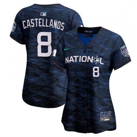 Women Philadelphia Phillies 8 Nick Castellanos Royal 2023 All Star Stitched Baseball Jersey