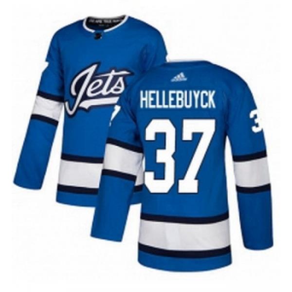 Youth Adidas Winnipeg Jets 37 Connor Hellebuyck Authentic Blue Alternate NHL Jersey