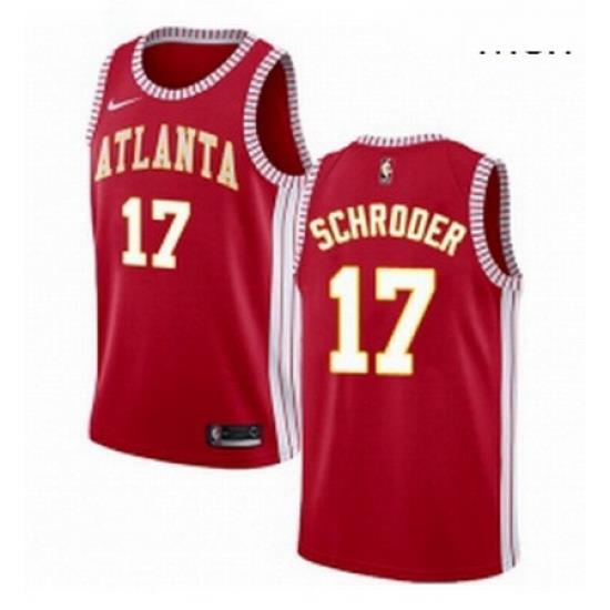 Mens Nike Atlanta Hawks 17 Dennis Schroder Swingman Red NBA Jersey Statement Edition