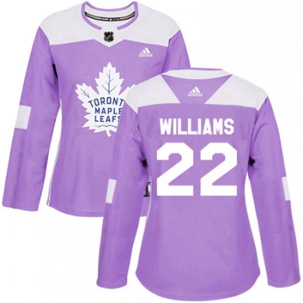 Womens Adidas Toronto Maple Leafs 22 Tiger Williams Authentic Purple Fights Cancer Practice NHL Jersey