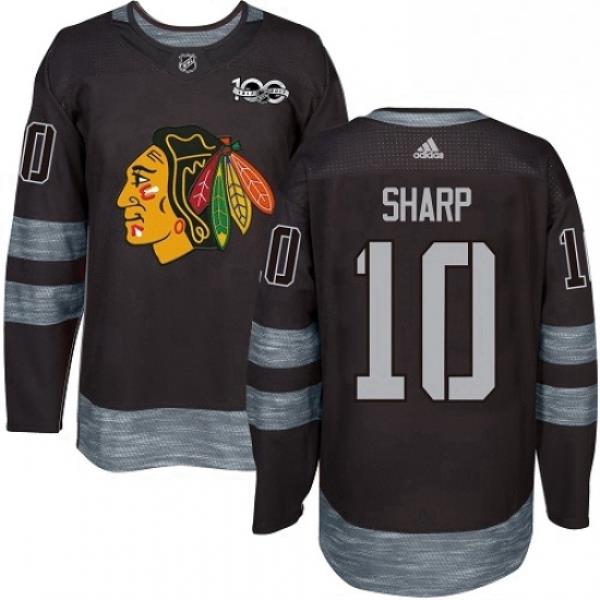 Mens Adidas Chicago Blackhawks 10 Patrick Sharp Authentic Black 1917 2017 100th Anniversary NHL Jersey