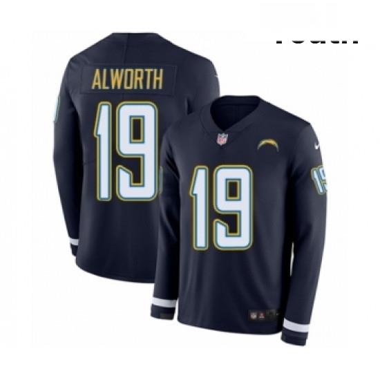 Youth Nike Los Angeles Chargers 19 Lance AlWorth Limited Navy Blue Therma Long Sleeve NFL Jersey