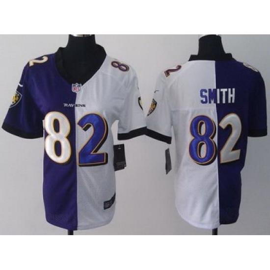 Women Nike Baltimore Ravens 82 Torrey Smith Purple White Split NFL Jerseys