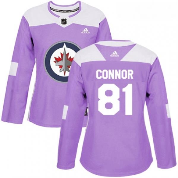 Womens Adidas Winnipeg Jets 81 Kyle Connor Authentic Purple Fights Cancer Practice NHL Jersey