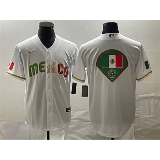 Men Mexico Baseball White 2023 World Baseball Classic Team Big Logo Stitched Jersey 1