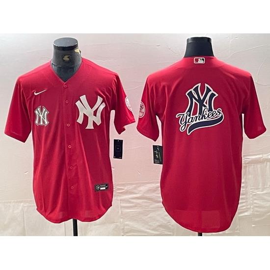 Men NeW York Yankees Big Logo Red Cool Base Stitched Baseball Jersey