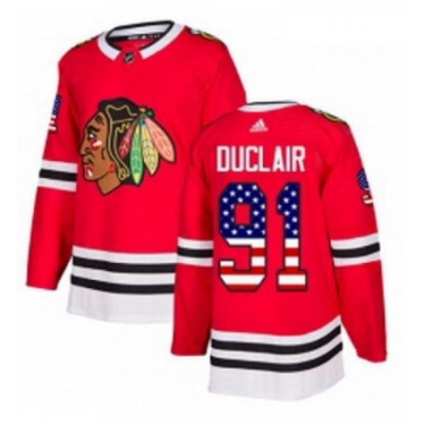 Youth Adidas Chicago Blackhawks 91 Anthony Duclair Authentic Red USA Flag Fashion NHL Jersey