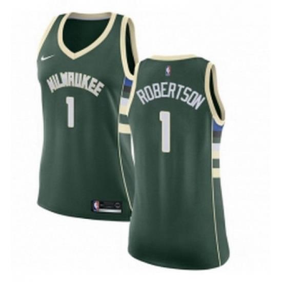 Womens Nike Milwaukee Bucks 1 Oscar Robertson Authentic Green Road NBA Jersey Icon Edition