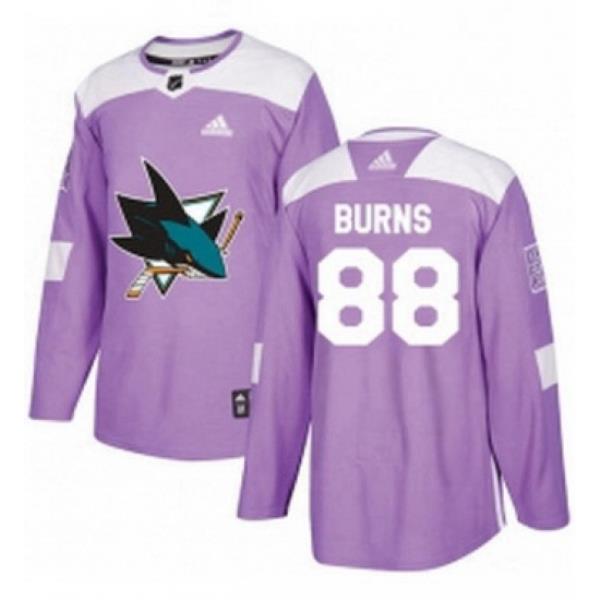 Mens Adidas San Jose Sharks 88 Brent Burns Authentic Purple Fights Cancer Practice NHL Jersey