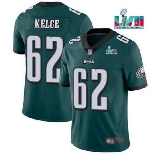 Men Women Youth Toddler Philadelphia Eagles 62 Jason Kelce Green Super Bowl LVII Patch Vapor Untouchable Limited Stitched Jersey