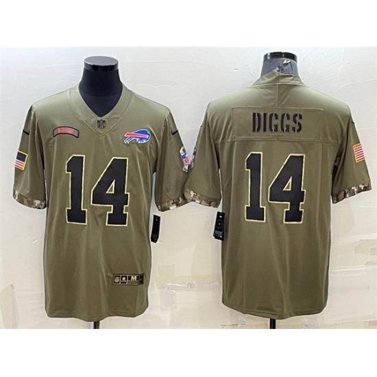 Men Buffalo Bills 14 Stefon Diggs Olive 2022 Salute To Service Limited Stitched Jersey