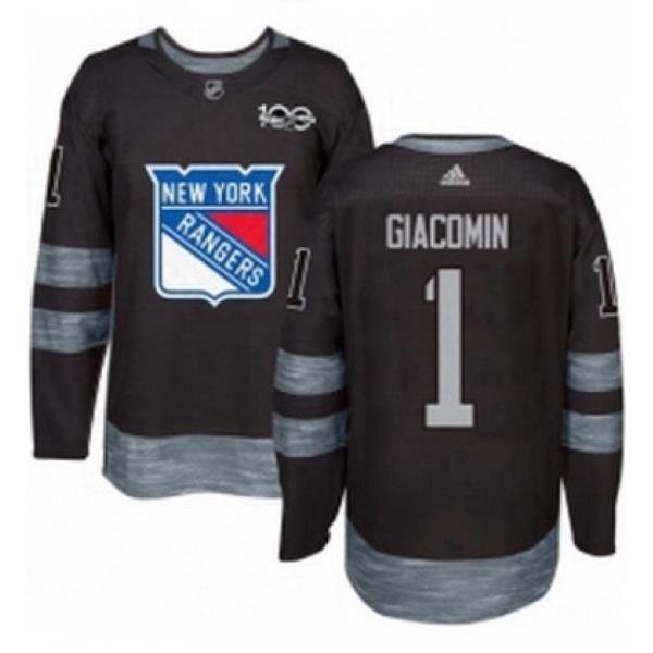 Mens Adidas New York Rangers 1 Eddie Giacomin Authentic Black 1917 2017 100th Anniversary NHL Jersey