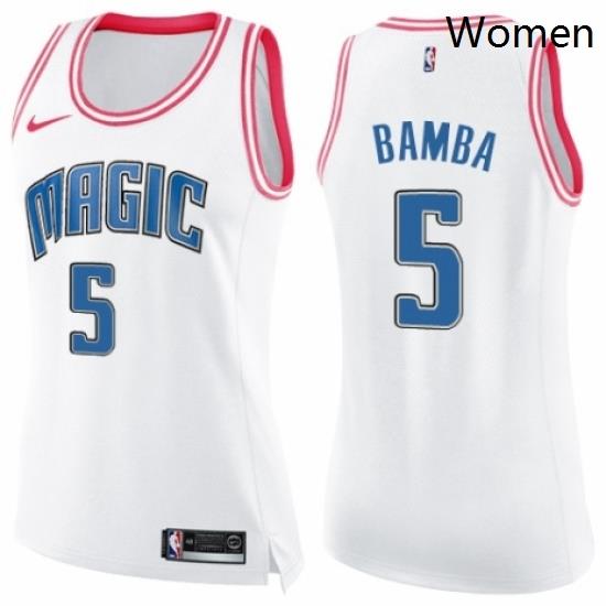 Womens Nike Orlando Magic 5 Mohamed Bamba Swingman WhitePink Fashion NBA Jersey
