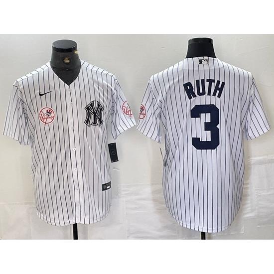 Men NeW York Yankees 3 Babe Ruth White Cool Base Stitched Baseball Jersey 1
