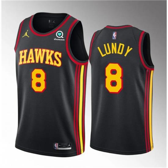Men Atlanta Hawks 8 Seth Lundy Black 2023 Draft Statement Edition Stitched Jersey