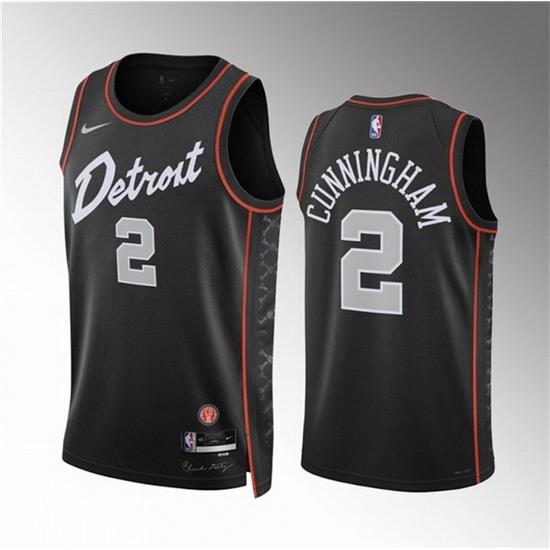 Men Detroit Pistons 2 Cade Cunningham Black 2023 24 City Edition Stitched Basketball Jersey