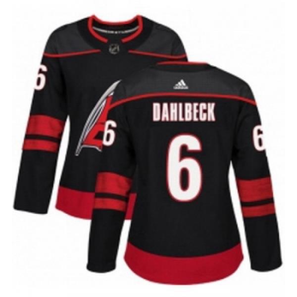 Womens Adidas Carolina Hurricanes 6 Klas Dahlbeck Authentic Black Alternate NHL Jersey