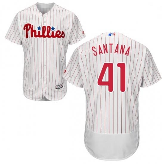 Mens Majestic Philadelphia Phillies 41 Carlos Santana White Home Flex Base Authentic Collection MLB Jersey