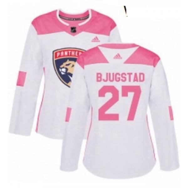Womens Adidas Florida Panthers 27 Nick Bjugstad Authentic WhitePink Fashion NHL Jersey