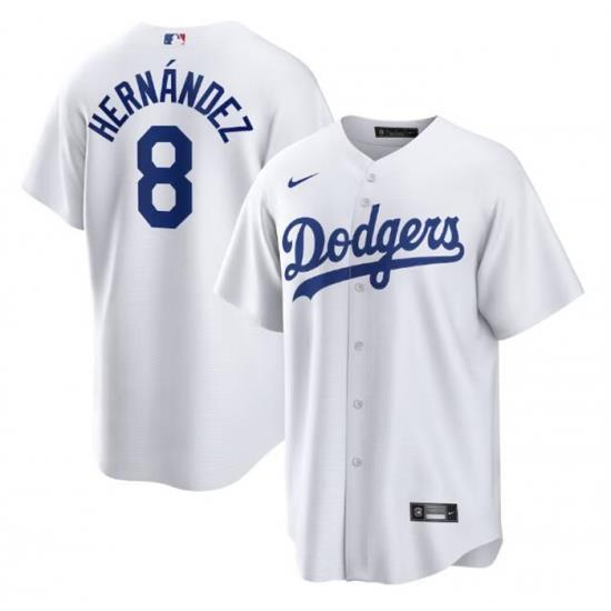 Men Los Angeles Dodgers 8 Kike Hernandez White Cool Base Stitched Jersey