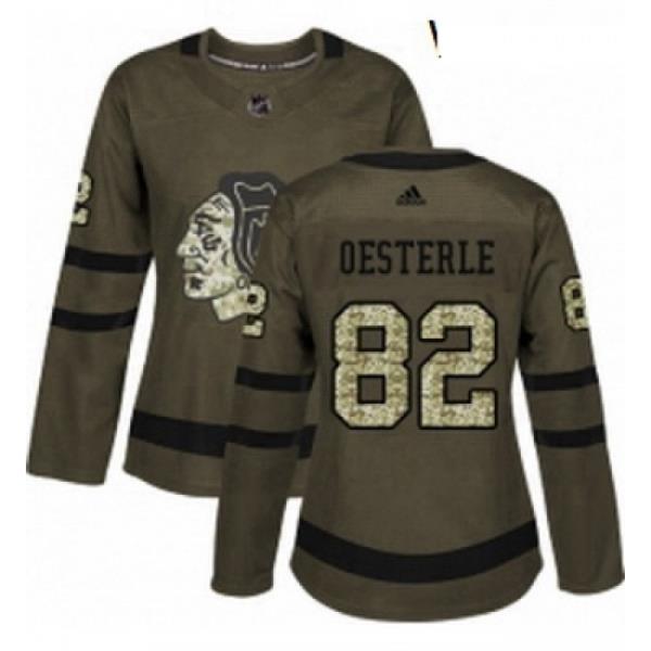 Womens Adidas Chicago Blackhawks 82 Jordan Oesterle Authentic Green Salute to Service NHL Jersey