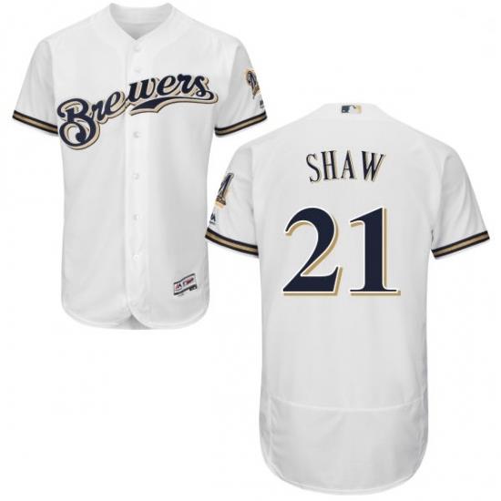 Mens Majestic MilWaukee BreWers 21 Travis ShaW White Flexbase Authentic Collection MLB Jersey