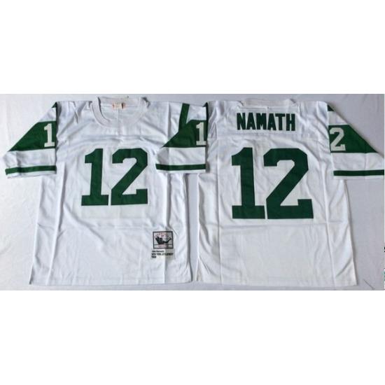 Men New York Jets 12 Joe Namath White M&N Throwback Jersey