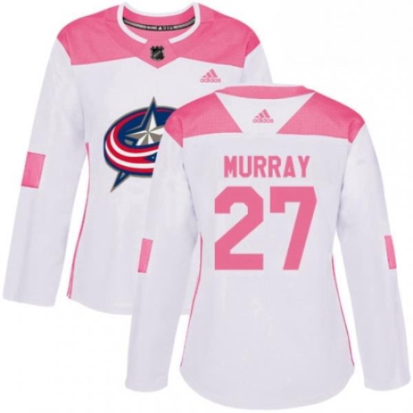 Womens Adidas Columbus Blue Jackets 27 Ryan Murray Authentic WhitePink Fashion NHL Jersey