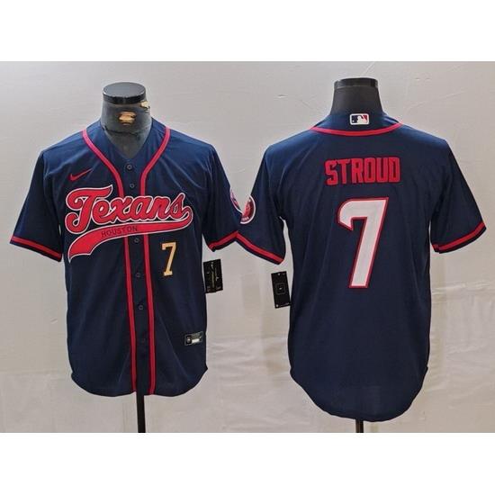 Men Houston Texans 7 C J  Stroud Navy With Patch Cool Base Stitched Baseball Jersey 2
