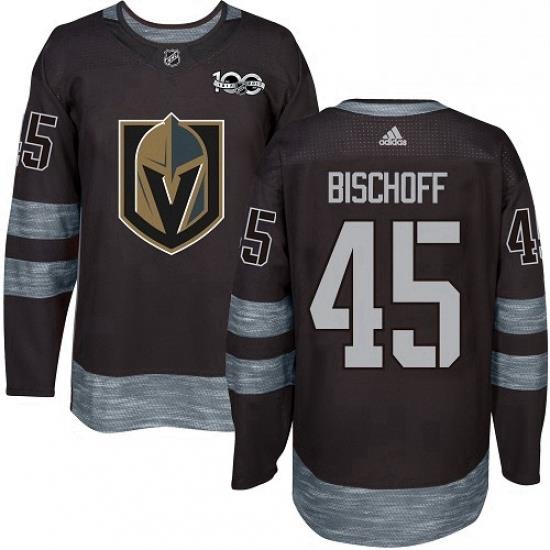 Mens Adidas Vegas Golden Knights 45 Jake Bischoff Authentic Black 1917 2017 100th Anniversary NHL Jersey