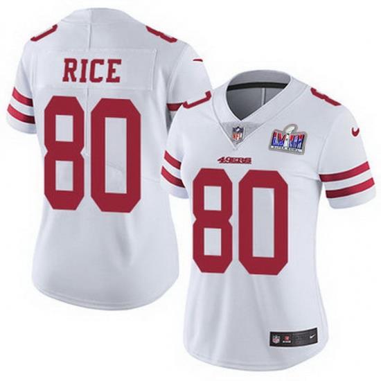 Nike 49ers 80 Jerry Rice White Women Stitched NFL Vapor Untouchable Limited 2024 Super Bowl LVIII Jersey