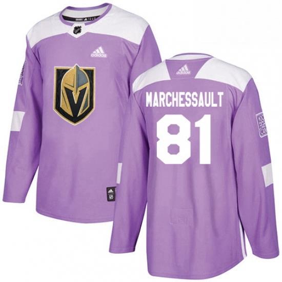 Mens Adidas Vegas Golden Knights 81 Jonathan Marchessault Authentic Purple Fights Cancer Practice NHL Jersey