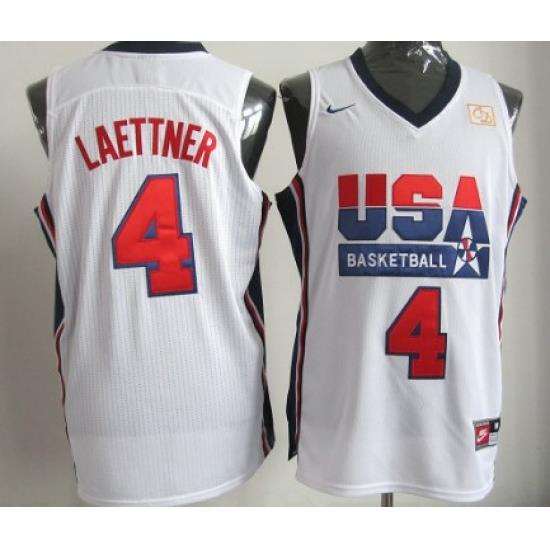 1992 Olympics Team USA  4 Christian Laettner White Swingman Jersey