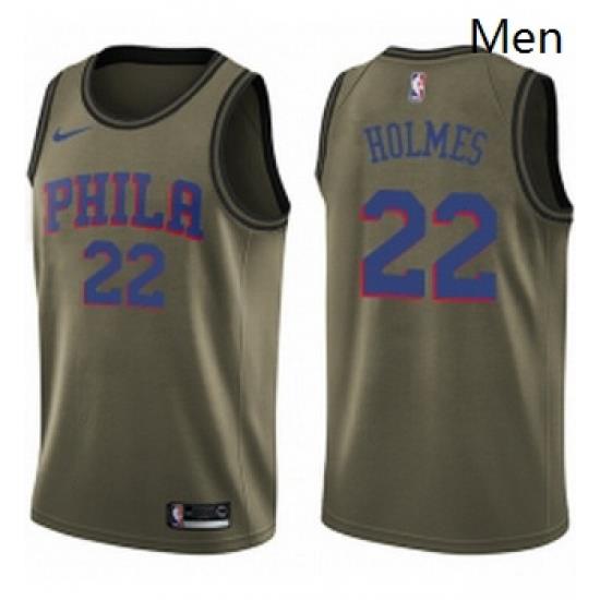Mens Nike Philadelphia 76ers 22 Richaun Holmes Swingman Green Salute to Service NBA Jersey