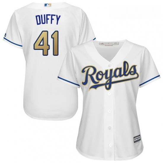 Womens Majestic Kansas City Royals 41 Danny Duffy Authentic White Home Cool Base MLB Jersey