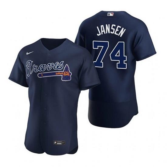 Men Atlanta Braves 74 Kenley Jansen Navy Flex Base Stitched Baseball jersey