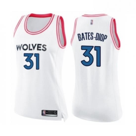 Womens Minnesota Timberwolves 31 Keita Bates Diop Swingman White Pink Fashion Basketball Jersey