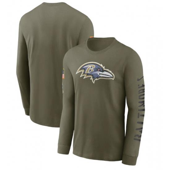 Men Baltimore Ravens Olive 2022 Salute To Service Long Sleeve T Shirt