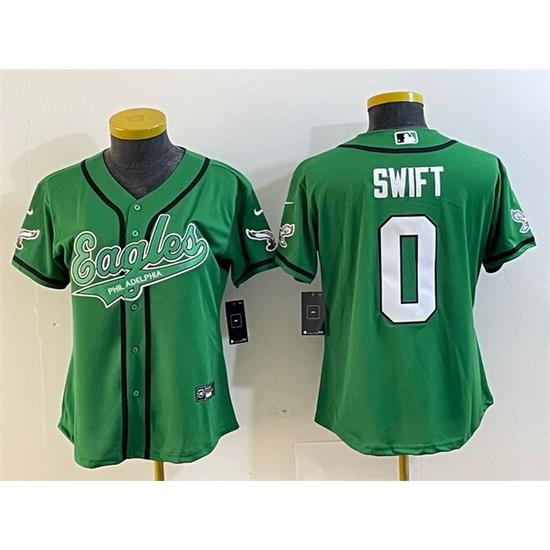 Women Philadelphia Eagles 0 D u2019andre SWift Green Cool Base Stitched Baseball Jersey 28Run Small 29