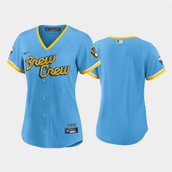 Women MilWaukee BreWers Blank 2022 PoWder Blue City Connect Cool Base Stitched Jersey