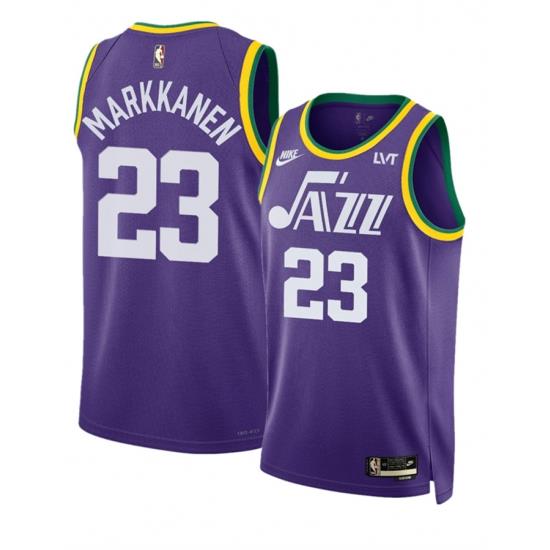 Men Utah Jazz 23 Lauri Markkanen Purple 2023 Classic Edition Stitched Basketball Jersey