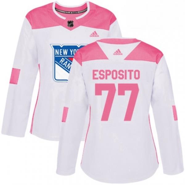 Womens Adidas New York Rangers 77 Phil Esposito Authentic WhitePink Fashion NHL Jersey
