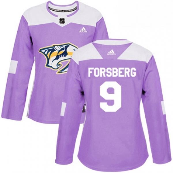 Womens Adidas Nashville Predators 9 Filip Forsberg Authentic Purple Fights Cancer Practice NHL Jersey