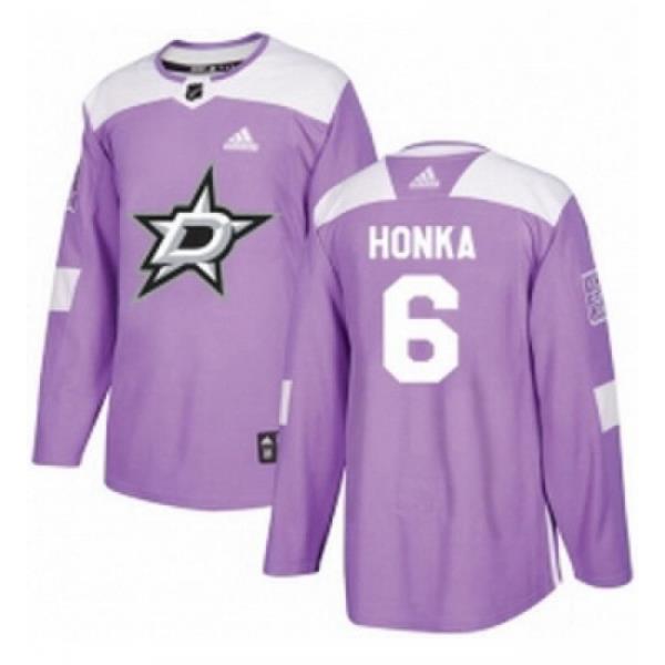Youth Adidas Dallas Stars 6 Julius Honka Authentic Purple Fights Cancer Practice NHL Jersey