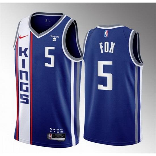 Men Sacramento Kings 5 De'Aaron Fox Blue 2023 24 City Edition Stitched Basketball Jersey 445