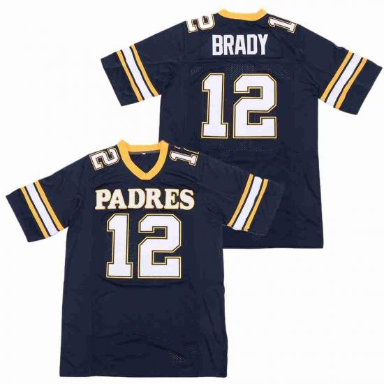 Men Tom Brady 12 Junipero Serra Padres High School Football Dark Blue