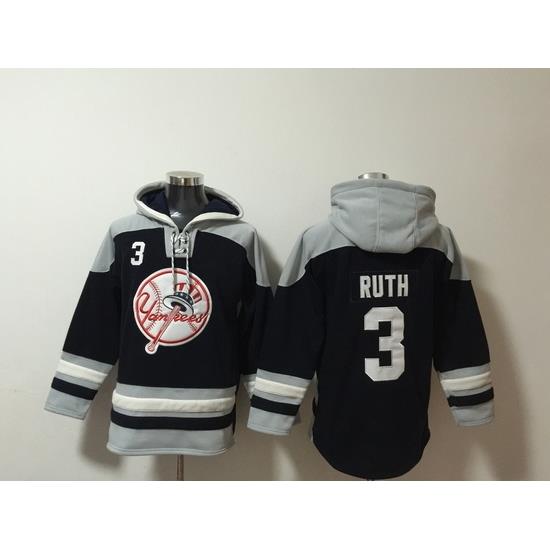 Men New York Yankees 3 Babe Ruth Stitched Hoodie