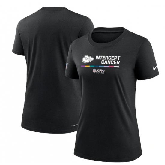 Women Kansas City Chiefs 2022 Black Crucial Catch Performance T Shirt