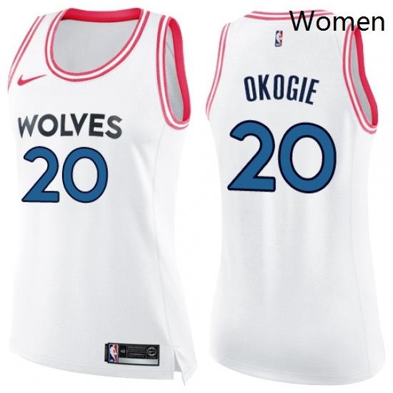Womens Nike Minnesota Timberwolves 20 Josh Okogie Swingman White Pink Fashion NBA Jersey
