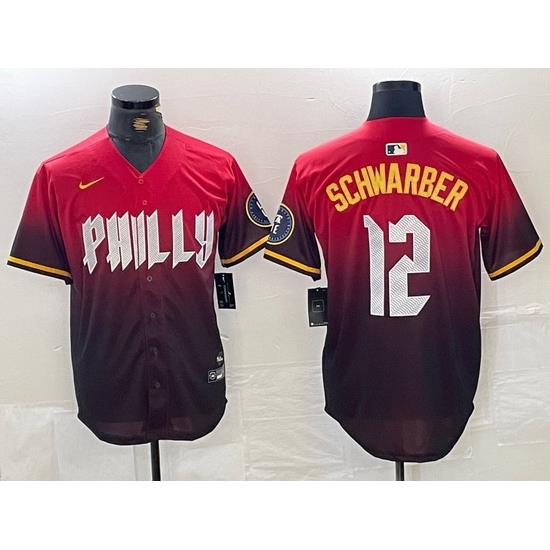 Men Philadelphia Phillies 12 Kyle SchWarber Red 2024 City Connect Limited Stitched Jersey 4